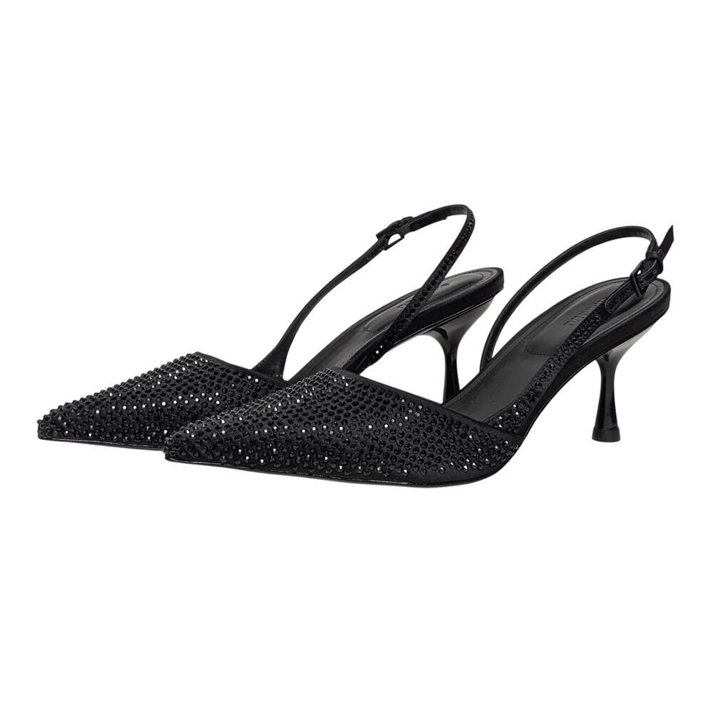 Black Crystal Slingback Kitten Heel Pointed Toe Dainty Glam Minimalist, sz 6 NEW - Picture 3 of 9